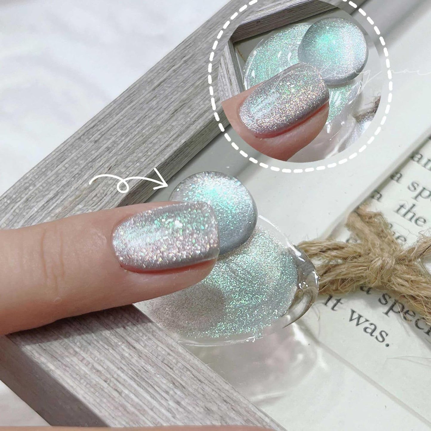 ADHERE Cat Eye Gel Nail Polish 5 Colors Pink Green Purple Blue Glitter Cat Eye Gel Polish Holographic with Magnet Stick and Brush Soak Off Led Nail Art DIY Salon Gifts For Women Girl