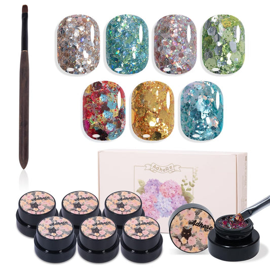 Adhieren lentejuelas de lentejuelas de gel juego de esmalte de uñas | copas de ópalo dorado esmalte de gel | ultra deslizamiento brillante · jar compacentado · brillo listo para el verano