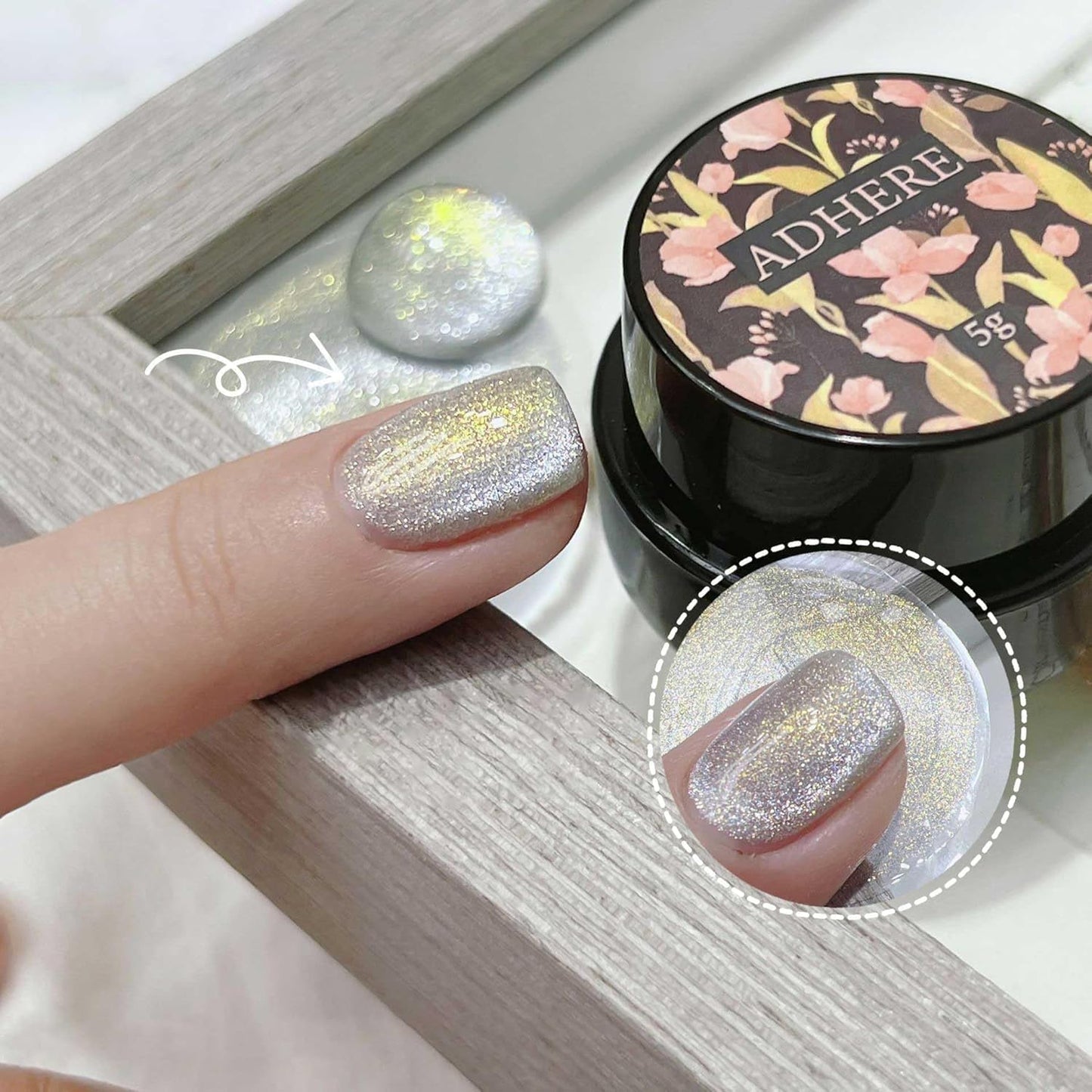 ADHERE Cat Eye Gel Nail Polish 5 Colors Pink Green Purple Blue Glitter Cat Eye Gel Polish Holographic with Magnet Stick and Brush Soak Off Led Nail Art DIY Salon Gifts For Women Girl