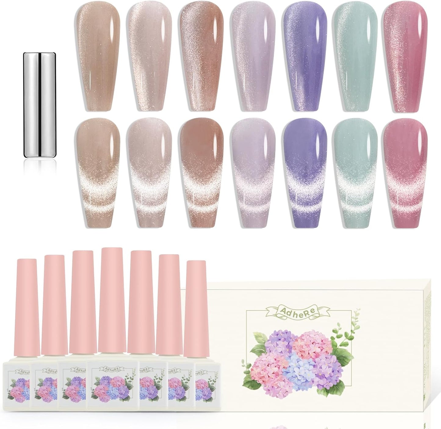 ADHERE Daily Cat Eye Series - Cat Eye Nail Polish Gel Kit– Cat Eye Gel Nail Polish Gel para uñas Beige Nude Magnetic Varnish Magnetic Nail Gel Polish