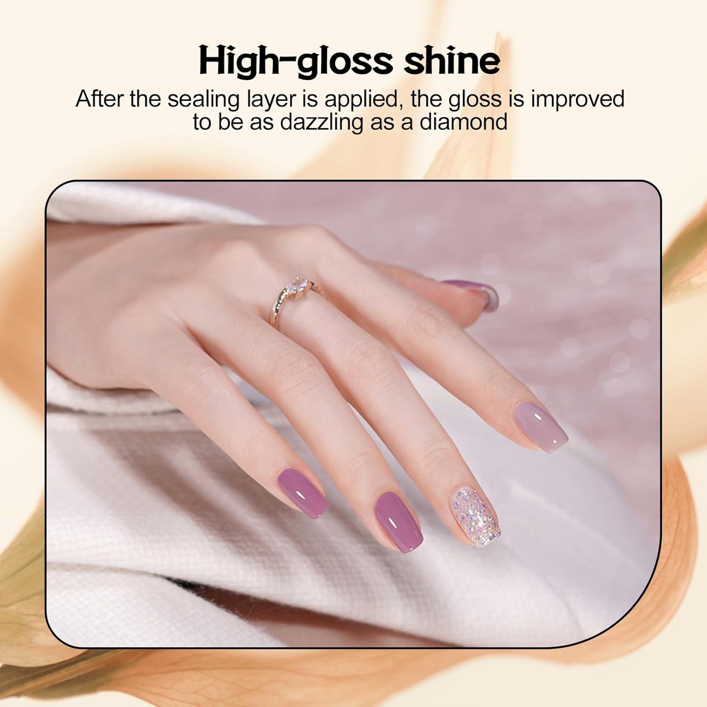 ADHERE Top Coat- 15ML No Wipe Top Coat Gel Nail Polish,Clear Color Gel Shine Finish and Long Lasting