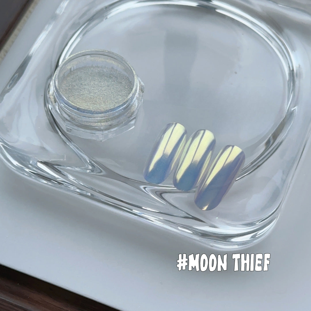ADHERE Moonlight Powder Series|New Iridescent Chrome Powder · 5-Jar Set for Aurora Nail Art