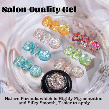 Adhieren lentejuelas de lentejuelas de gel juego de esmalte de uñas | copas de ópalo dorado esmalte de gel | ultra deslizamiento brillante · jar compacentado · brillo listo para el verano