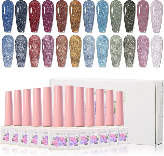 Adhierte el gel de diamantes de Galaxy | Double Sparkle × Ice-Crystal Shine | Gel de uñas de alto brillo de alto brillo listo para la fiesta | Efecto de diamante aplastado embotellado