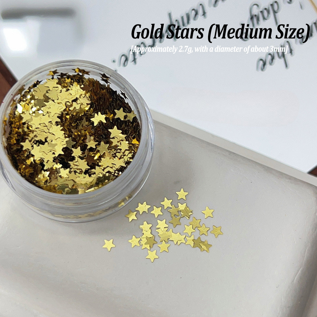 ADHERE Star Shaped Glitter Nail Decorations | Gold & Silver Star Flakes · Multi-Size Tiny Glitters · Fairy-Tale Nail Art Essentials