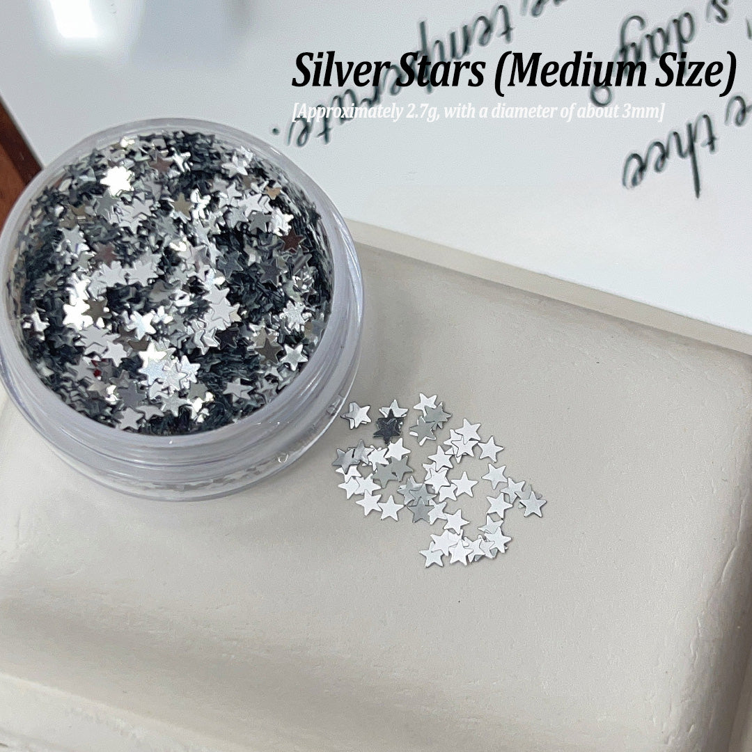ADHERE Star Shaped Glitter Nail Decorations | Gold & Silver Star Flakes · Multi-Size Tiny Glitters · Fairy-Tale Nail Art Essentials
