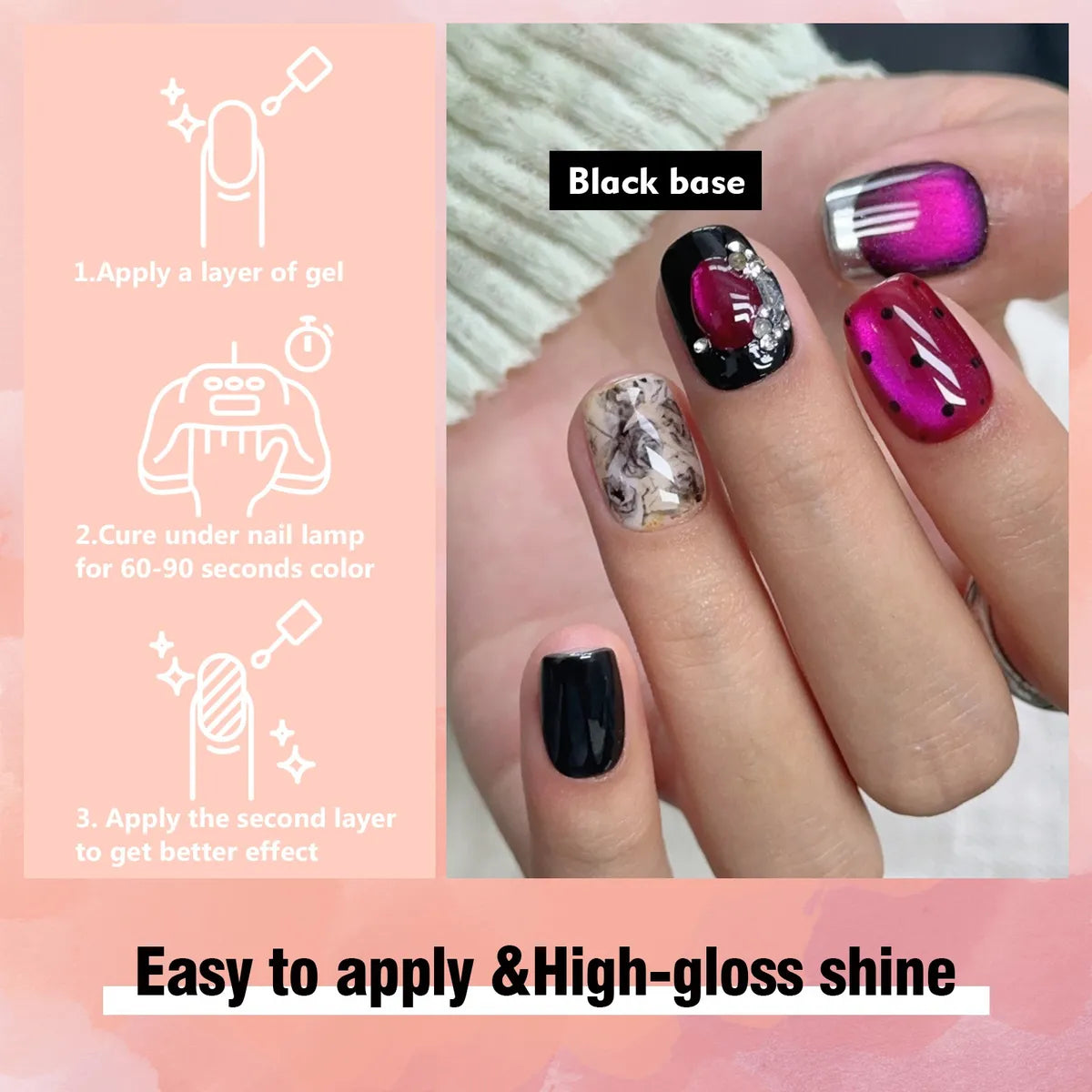 ADHERE Trend Vane Series Cat Eye Gel Nail Polish Set – 5 Colors Inspired by Dragon Fruit, Kyoho Grape, Sunset Sky – Magnetic Gel Polish for Salon & DIY Manicure, 12ml Each