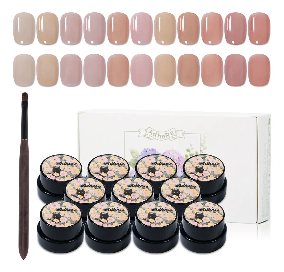 ADHERE Minimalist Series Gel Nail Polish Set,11PCS Nude Pink Gel Polish Kit with Brush