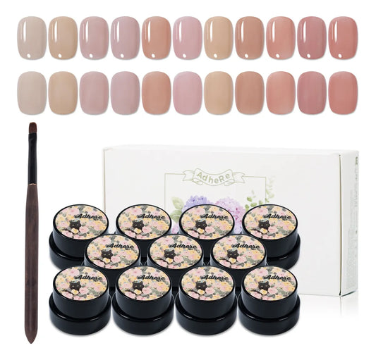 Adhere la serie Jane Set de esmalte de uñas de gel, 11pcs kit de esmalte de gel rosa desnuda con pincel