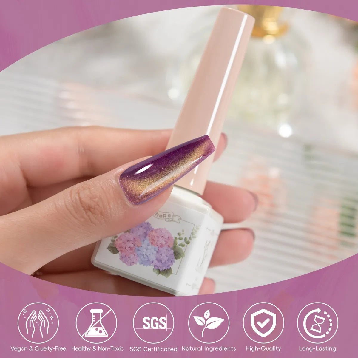 ADHERE Late Summer Series - Purple Grey Green White Magnetic Gel Nail Varnish Glitter Shimmering Sparkle Nail Art with Magnetic Effects Cat Eye Nail Gel Polish