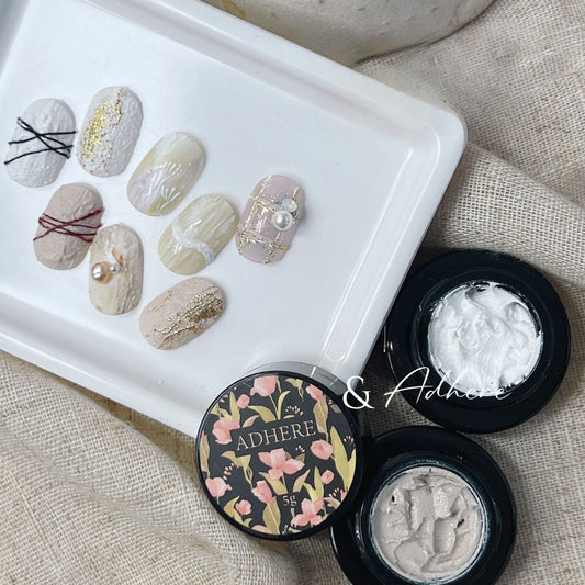 ADHERE 3D Relief Gel | 2 Jars of No-Wipe Sculpting Gel for Powder Rubbing, Raised Nail Art, Sand Texture Effects & Micro Carving Designs