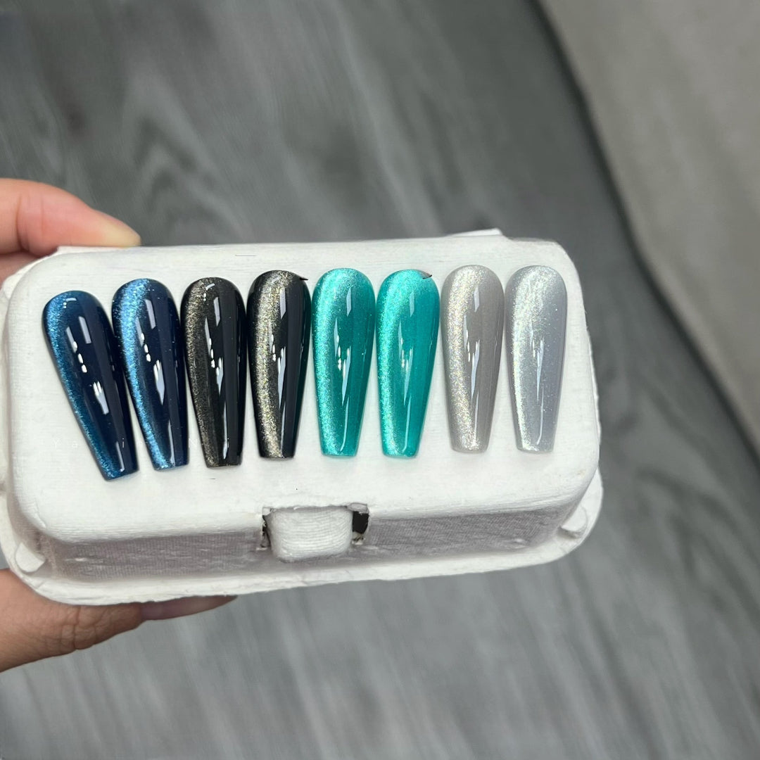 Adhierte el kit de uñas de gel de ojo de gato de jade frío, 12 ml, 4 colores holográficos, imán, uv/led, bricolaje