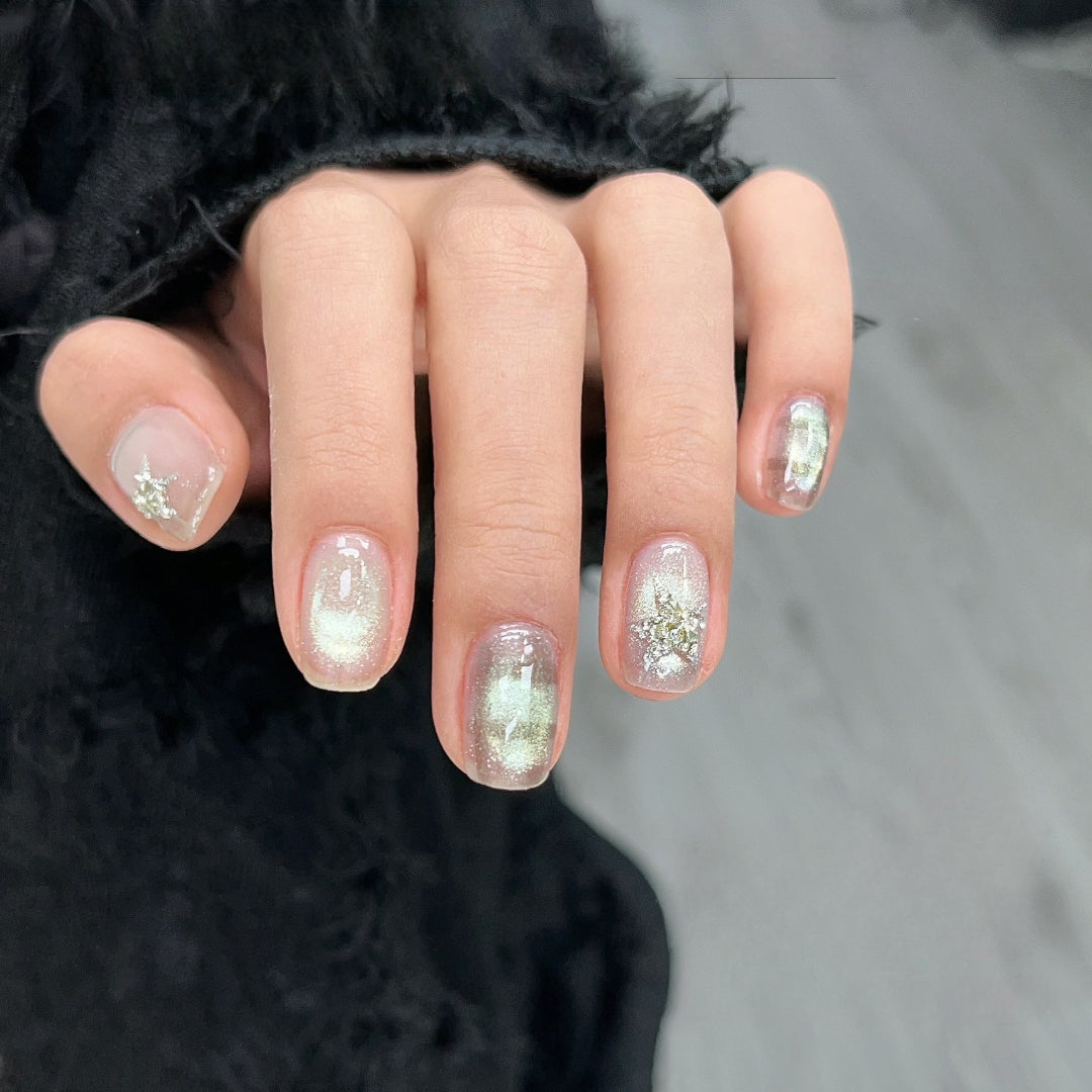 Adhiera 7pcs Juego de esmalte de gel de ojo de gato translúcido con palo magnético y cepillo, brillo holográfico gel gel pulido