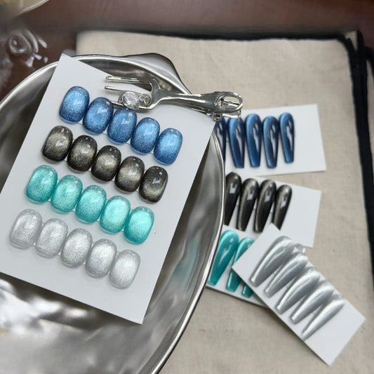 Adhierte el kit de uñas de gel de ojo de gato de jade frío, 12 ml, 4 colores holográficos, imán, uv/led, bricolaje