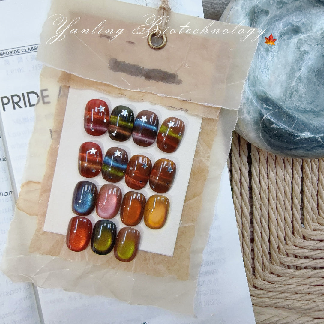 ADHERE Autumn Amber Cat Eye Gel Polish Set, 7 Colors × 12ml, Magnetic Shimmer Gel