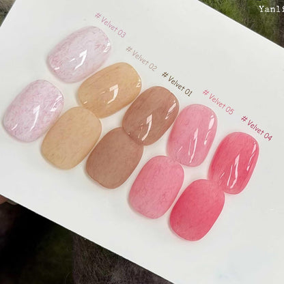 ADHERE Fur Gel Nail Polish Set, 12ml x5 Pcs Milky White Pink Beige Cinnamon Brown Furry Fall Winter Colors, Fluffy Velvety Fuzzy Feel Gel Polish Collection, UV LED Cured Nail Varnish