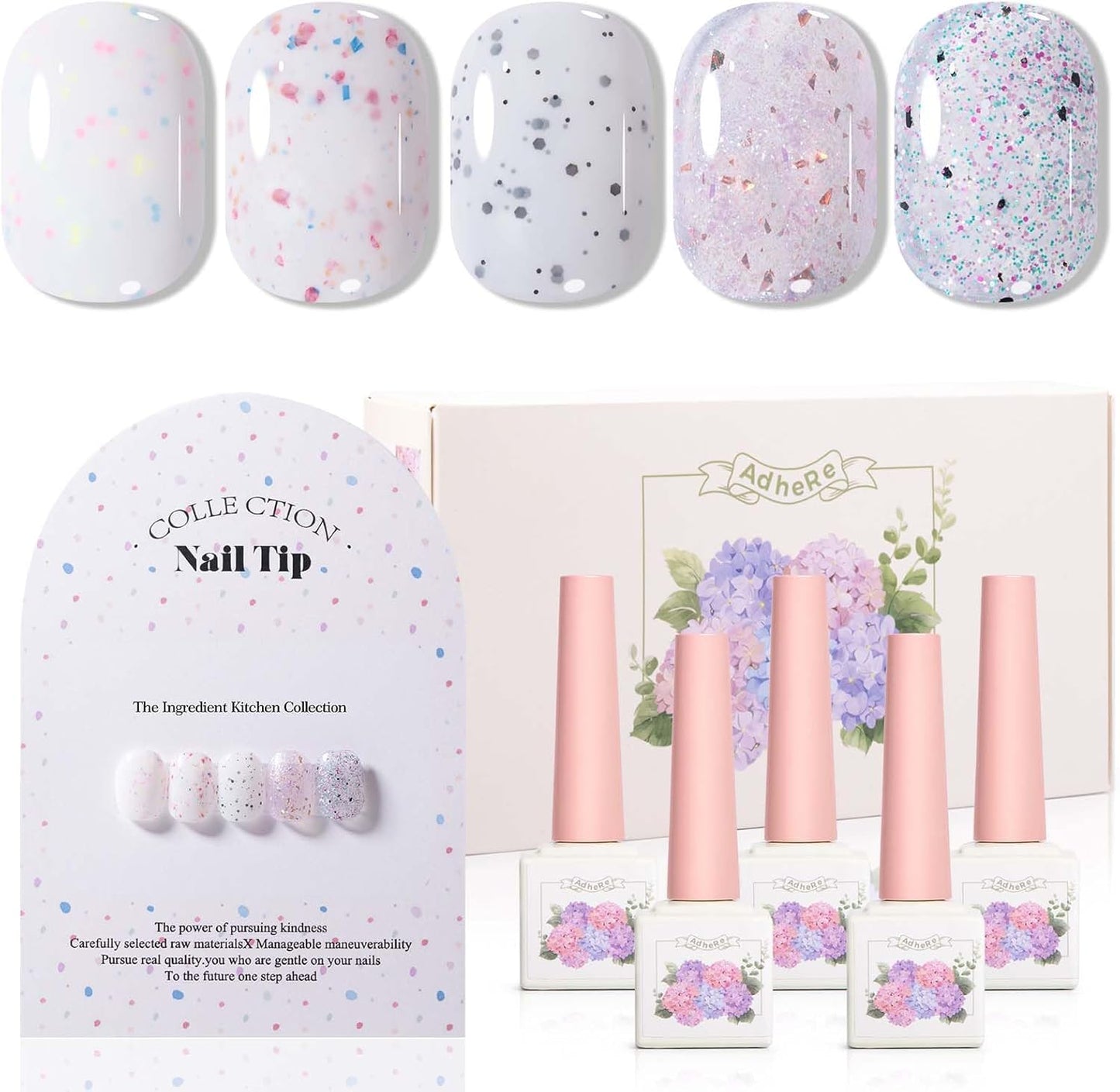 ADHERE 12ml Gel Nail Polish Set 5 Colors, The Ingredient Kitchen Collection, Professional Manicure Gel for Salon & Home DIY Nail Art