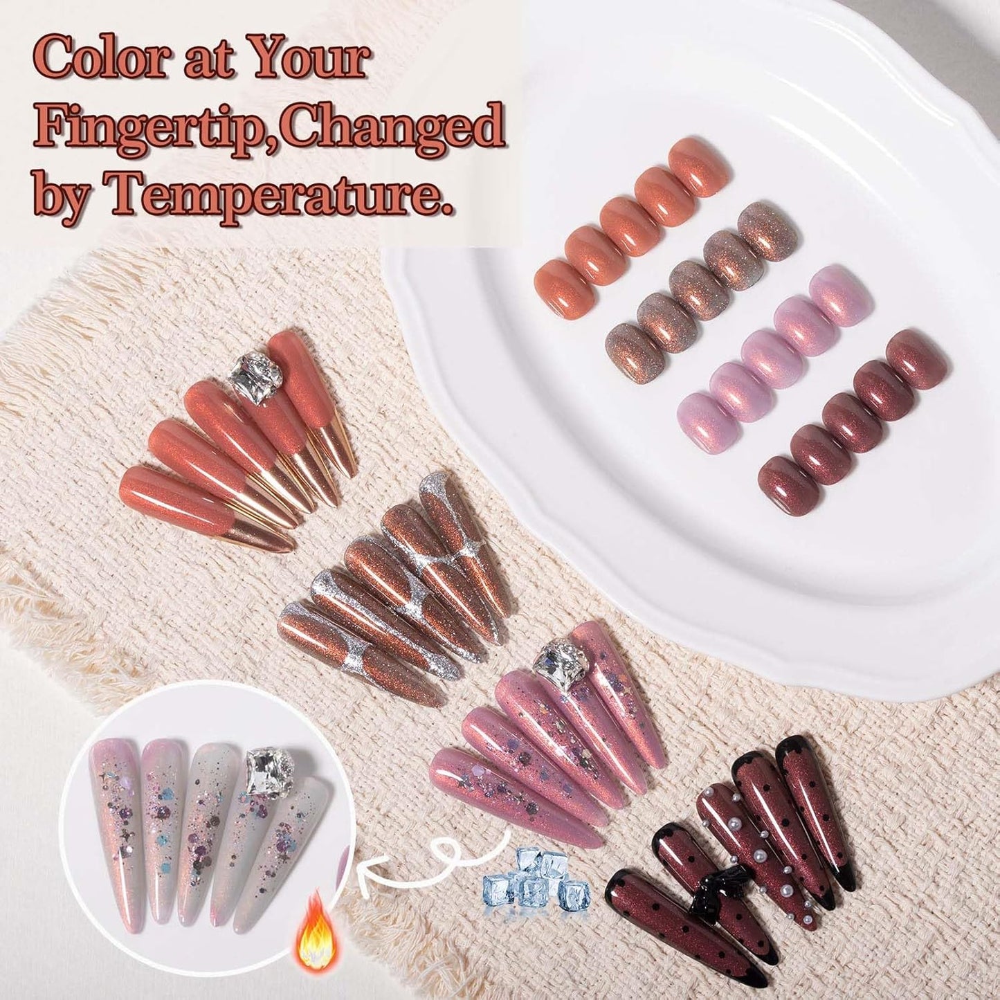ADHERE 12ml 5pcs Color-Changing Glitter Flakies Gel Kit, Color Changing Gel Nail Polish, 1pc Temperature Change Nail Polish Gel Polish for Nail Art Manicure Salon DIY at Home