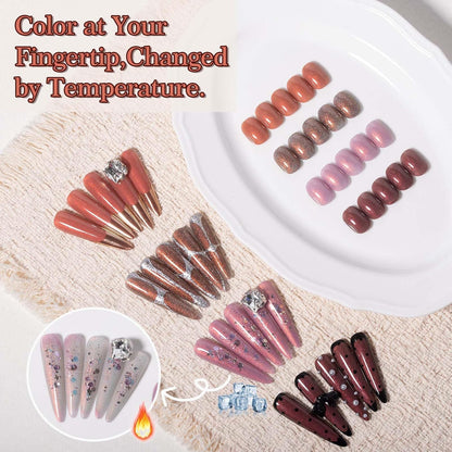 ADHERE 12ml 5pcs Color-Changing Glitter Flakies Gel Kit, Color Changing Gel Nail Polish, 1pc Temperature Change Nail Polish Gel Polish for Nail Art Manicure Salon DIY at Home