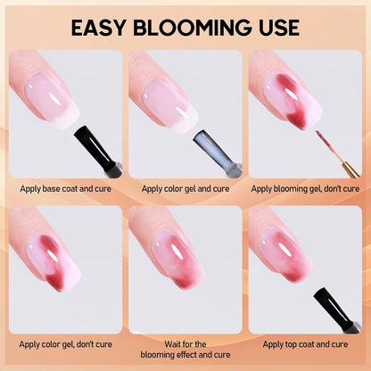 ADHERE Blooming Gel 15ml - Clear UV LED Blossom Gel Polish for Spreading Effect Marble