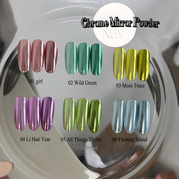 ADHERE Chrome Mirror Powder Nail Set - Metallic Holographic Chrome Nail Powder Purple Green Blue Gold Nail Chrome Powder for Gel Nails Manicure Nail Art Decoration Glitter, 6 Colors 1g