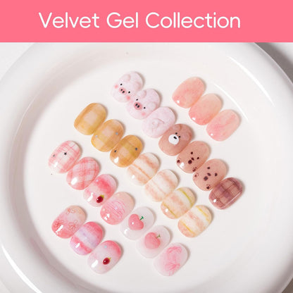 ADHERE Fur Gel Nail Polish Set, 12ml x5 Pcs Milky White Pink Beige Cinnamon Brown Furry Fall Winter Colors, Fluffy Velvety Fuzzy Feel Gel Polish Collection, UV LED Cured Nail Varnish