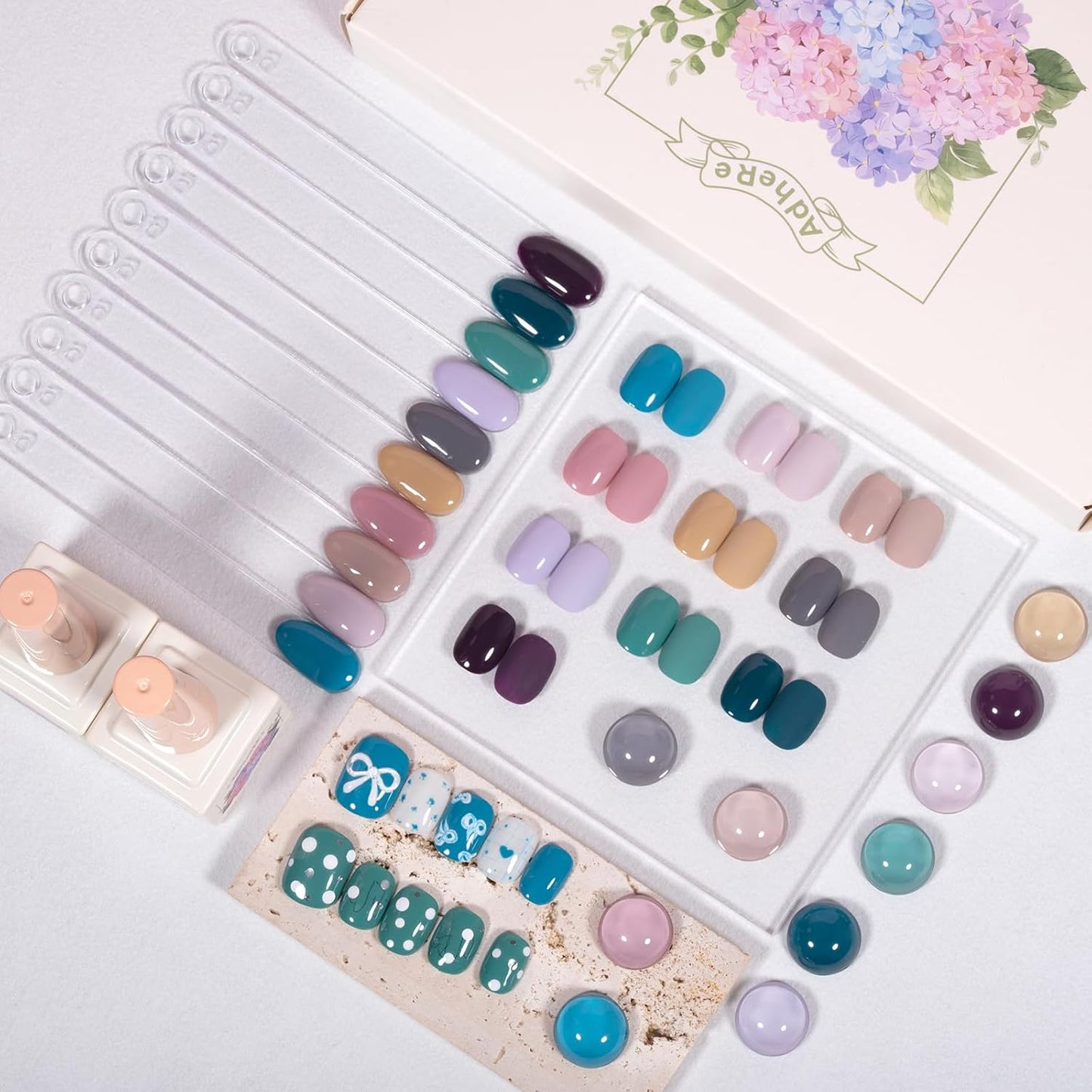 ADHERE 12ml x10 Color Polish Gel Kit, Light Purple Blue Pink Yellow Dark Green UV LED Gel Nail Polish, Soak Off Nail Varnish Gel Polish for Manicure Salon DIY Design at Home