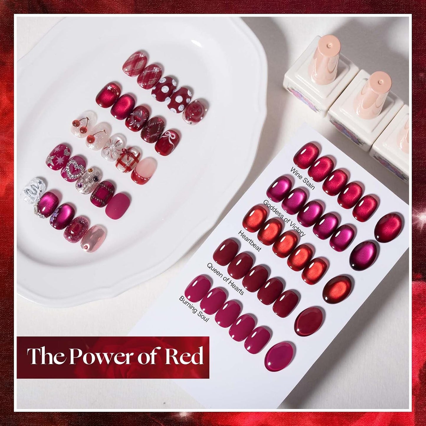ADHERE 12ml x5 Gel Polish Kit with Magnetic Stick, 3x Cat Eye + 2x Color Gel Cat Eye Gel Polish Holographic Glitter UV LED Nail Varnish for Nail Salon DIY Design