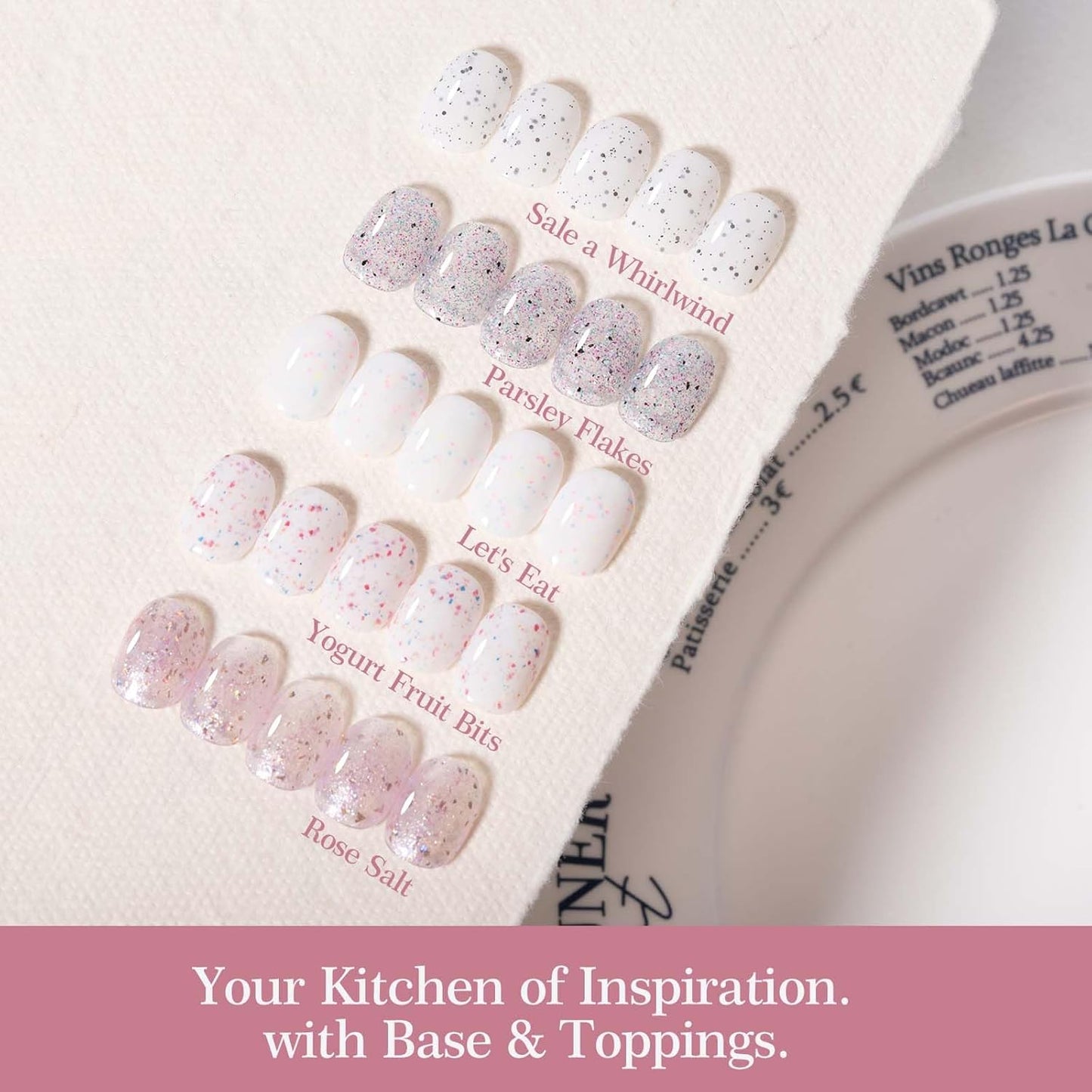 ADHERE 12ml Gel Nail Polish Set 5 Colors, The Ingredient Kitchen Collection, Professional Manicure Gel for Salon & Home DIY Nail Art
