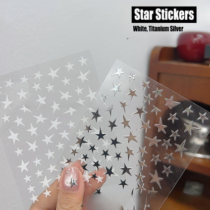 ADHERE 3D Nail Art Sticker Set | 5 Designs of Red Ribbon Bows + Titanium Silver 3D Star Decorations – Creative Dimensional Nail Stickers