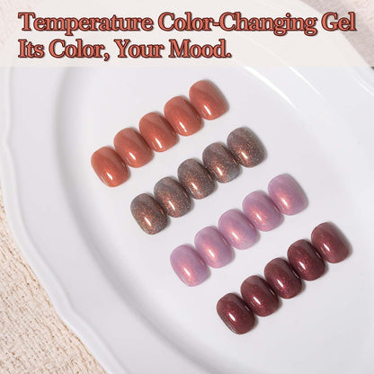 ADHERE 12ml 5pcs Color-Changing Glitter Flakies Gel Kit, Color Changing Gel Nail Polish, 1pc Temperature Change Nail Polish Gel Polish for Nail Art Manicure Salon DIY at Home