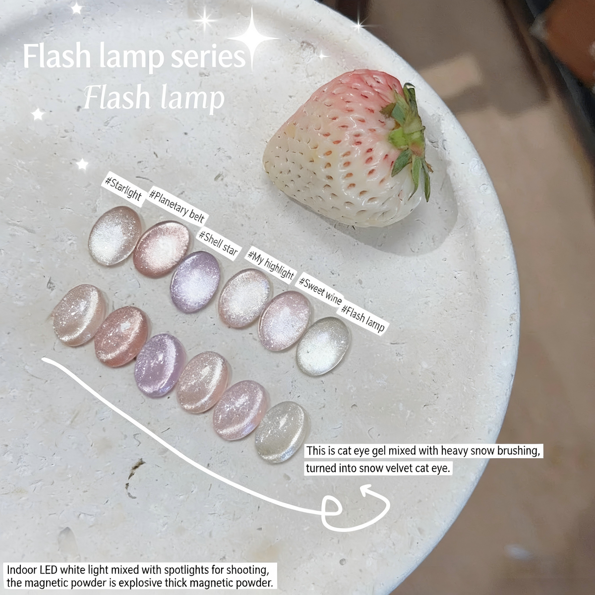 ADHERE Flash Collection, 12ml, 6 Shimmery Nude Colors, clear glitter cat eye for daily wear