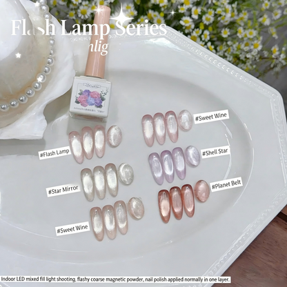 ADHERE Flash Collection, 12ml, 6 Shimmery Nude Colors, clear glitter cat eye for daily wear
