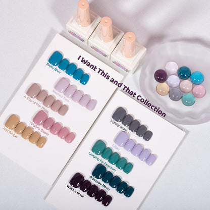 ADHERE 12ml x10 Color Polish Gel Kit, Light Purple Blue Pink Yellow Dark Green UV LED Gel Nail Polish, Soak Off Nail Varnish Gel Polish for Manicure Salon DIY Design at Home