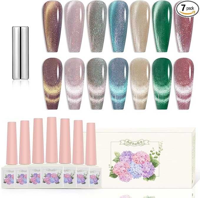 ADHERE Secret Garden Series Magnetic Nail Polish Gel Kit, 12ml, 7pcs, with Nail Magnet
