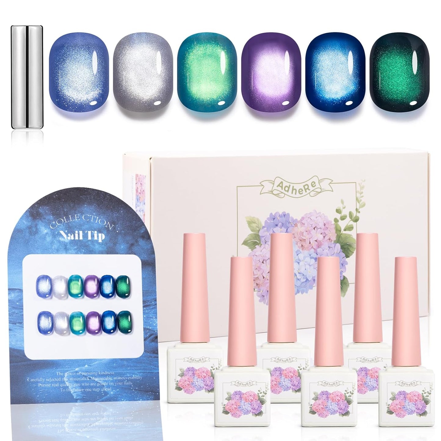 ADHERE Light & Shadow Bazaar Cat Eye Gel Polish Kit – 6 Pcs (12ml) with Magnetic Stick