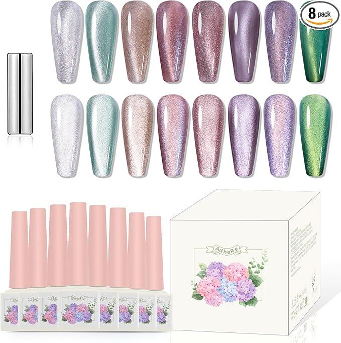 Adhieren la serie de citas botánicas la serie Magnetic Cat Eye Gel Kit de esmalte de uñas, 12 ml, 8pcs, con palo magnético