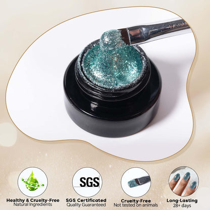ADHERE 6pcs Platinum Glitter Gel Kit with Brush, Sparkle Sequins Shimmery Gel Nail Polish for Nail Art Manicure Salon DIY at Home