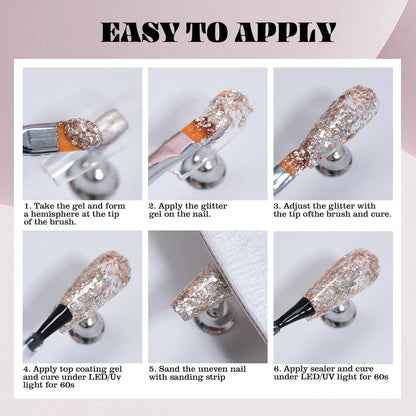Adhieren lentejuelas de lentejuelas de gel juego de esmalte de uñas ｜ copas de ópalo dorado esmalte de gel ｜ ultra deslizamiento brillante · jar compacentado · brillo listo para el verano