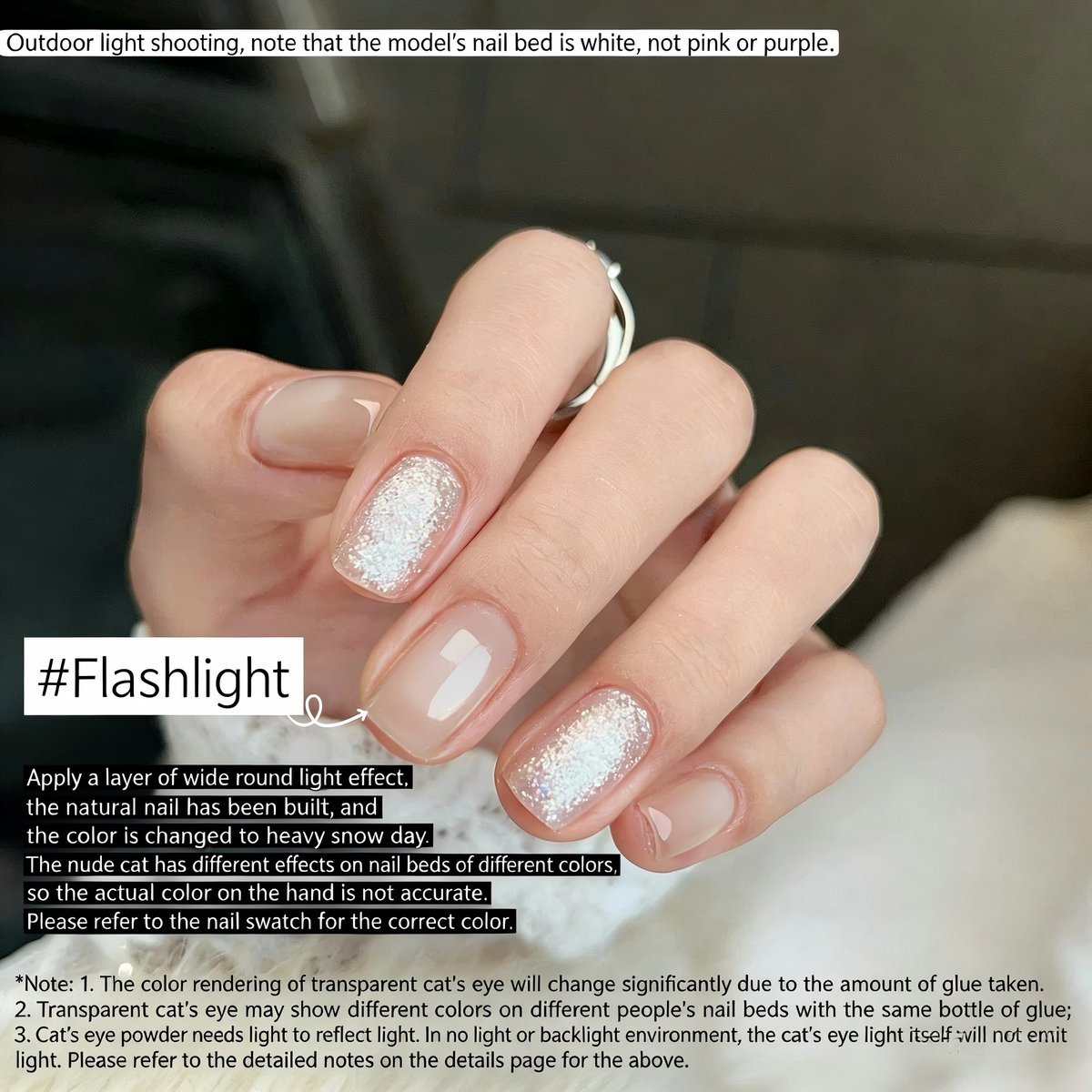 ADHERE Flash Collection, 12ml, 6 Shimmery Nude Colors, clear glitter cat eye for daily wear