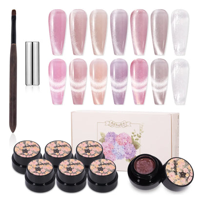 Adhierve el kit de uñas de gel de ojo de gato previo a la fila, 12 ml, 7 colores holográficos, imán, remojo, LED, regalo de bricolaje