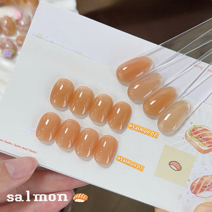 ADHERE Salmon Jelly Gel Nail Polish Set, 2 Colors Translucent Salmon Pink Nude Gel, Flattering Sheer Gel for All Skin Tones Salon & Home DIY Nail Art UV LED