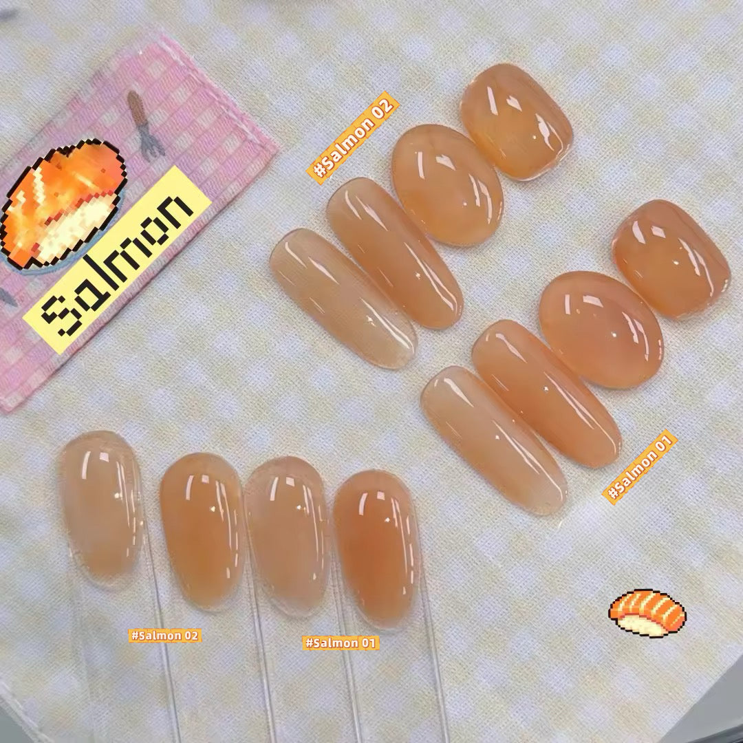 ADHERE Salmon Jelly Gel Nail Polish Set, 2 Colors Translucent Salmon Pink Nude Gel, Flattering Sheer Gel for All Skin Tones Salon & Home DIY Nail Art UV LED
