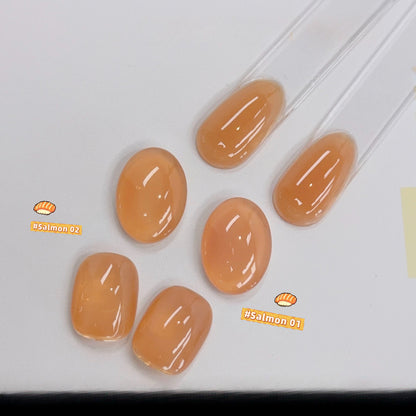 ADHERE Salmon Jelly Gel Nail Polish Set, 2 Colors Translucent Salmon Pink Nude Gel, Flattering Sheer Gel for All Skin Tones Salon & Home DIY Nail Art UV LED
