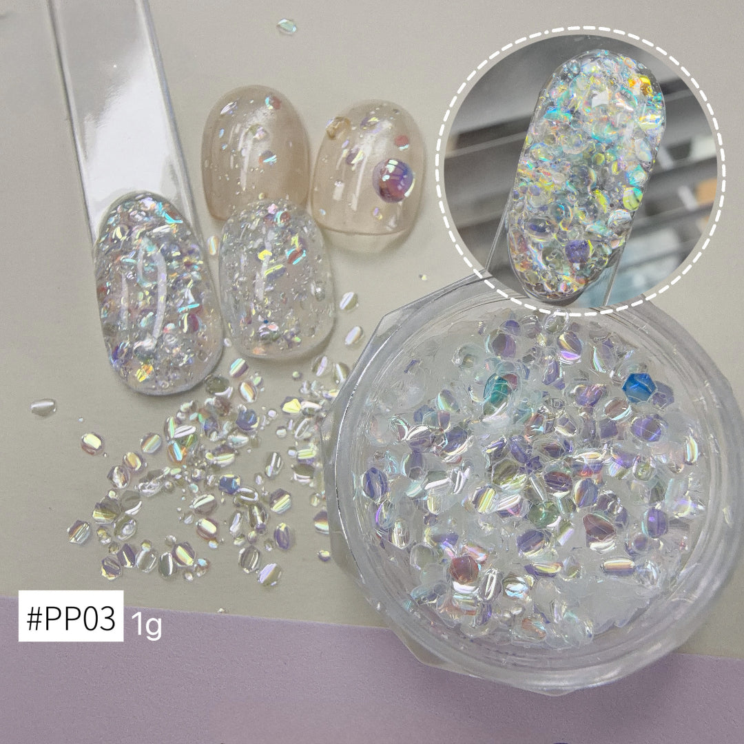 ADHERE Bubble Up Collection Iridescent Nail Glitter Set, 6 Colors 1g/Jar Cat Eye Bubble Flakes, Crystal Sparkle Sequins for Gel Nail Art & DIY Manicure