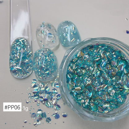 ADHERE Bubble Up Collection Iridescent Nail Glitter Set, 6 Colors 1g/Jar Cat Eye Bubble Flakes, Crystal Sparkle Sequins for Gel Nail Art & DIY Manicure