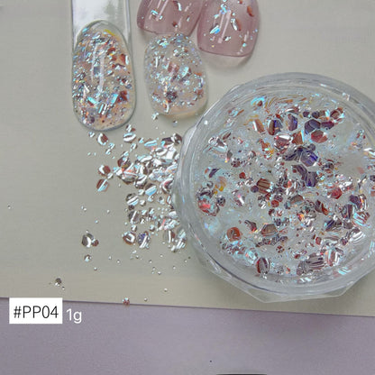 ADHERE Bubble Up Collection Iridescent Nail Glitter Set, 6 Colors 1g/Jar Cat Eye Bubble Flakes, Crystal Sparkle Sequins for Gel Nail Art & DIY Manicure