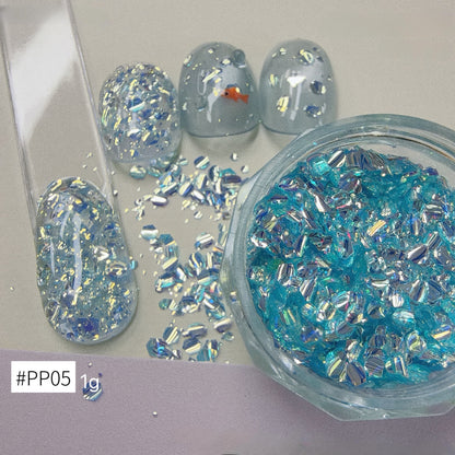 ADHERE Bubble Up Collection Iridescent Nail Glitter Set, 6 Colors 1g/Jar Cat Eye Bubble Flakes, Crystal Sparkle Sequins for Gel Nail Art & DIY Manicure