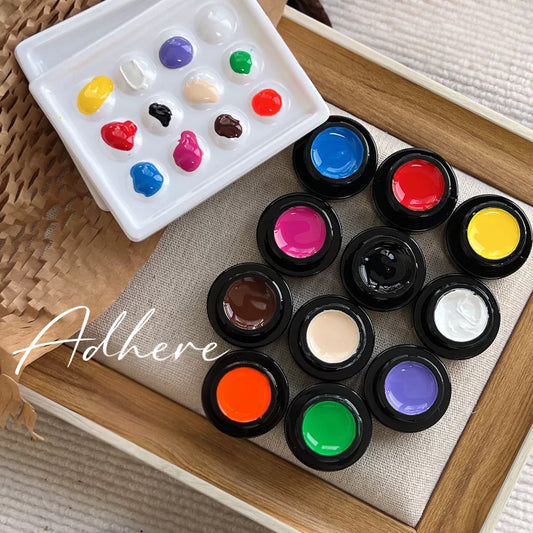 ADHERE Nail Art Gel Paint Set, 11 Colors 5ML No Wipe Painting Gel, Cream Texture Color Gel for Drawing, Liner & Nail Art Design